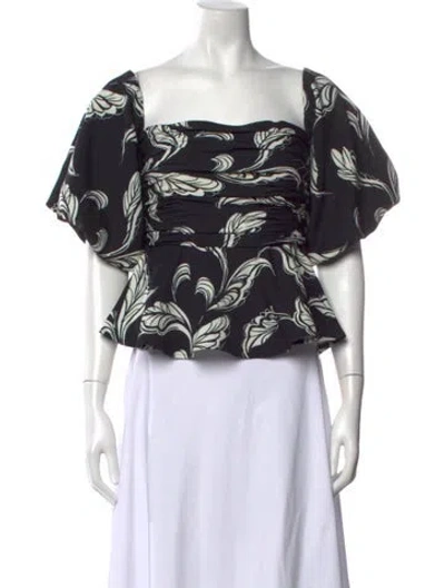 Pre-owned Amur Floral Print Square Neckline Blouse In Black