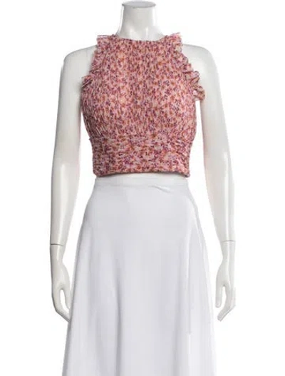 Pre-owned Amur Floral Print Square Neckline Crop Top In Pink