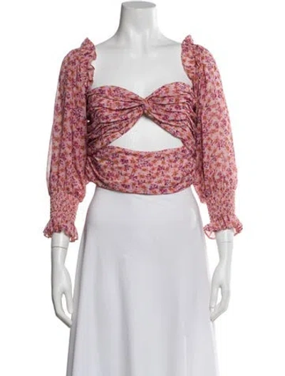 Pre-owned Amur Floral Print Square Neckline Top In Pink