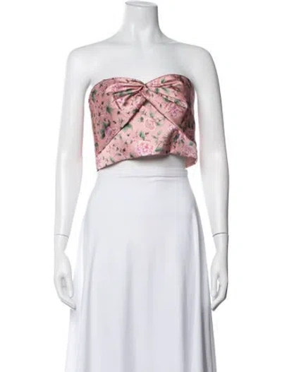Pre-owned Amur Floral Print Strapless Crop Top In White