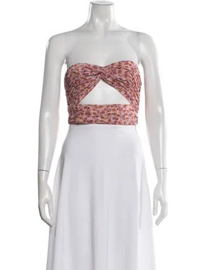 Pre-owned Amur Floral Print Strapless Crop Top In Yellow