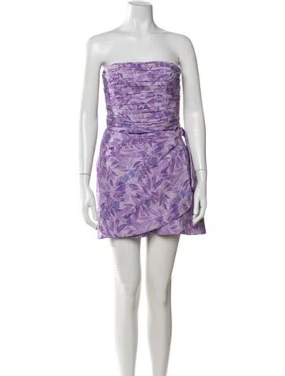 Pre-owned Amur Floral Print Strapless Romper In Purple