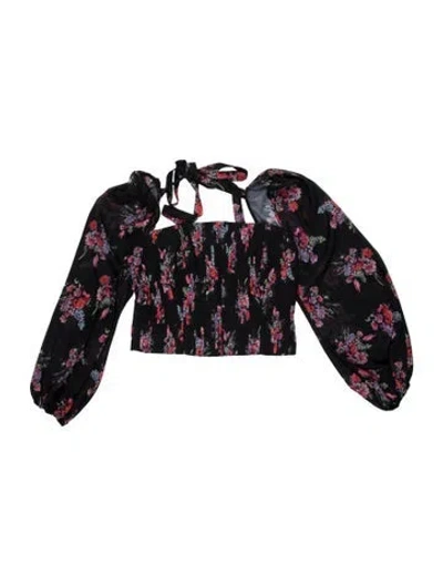 Pre-owned Amur Floral Print Tie Neck Top W/ Tags In Blue