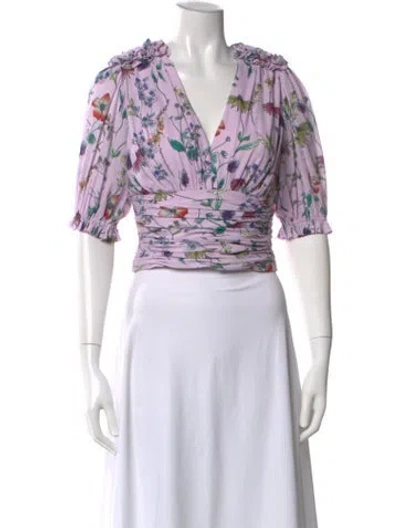 Pre-owned Amur Floral Print V-neck Blouse In Purple