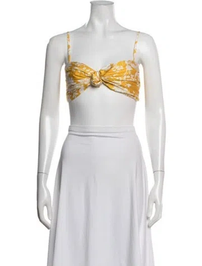 Pre-owned Amur Floral Print V-neck Crop Top In White/yellow