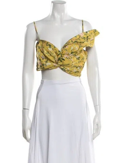 Pre-owned Amur Floral Print V-neck Crop Top In Yellow