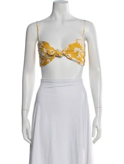 Pre-owned Amur Floral Print V-neck Crop Top In Yellow