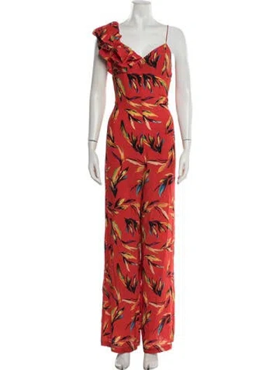 Pre-owned Amur Floral Print V-neck Jumpsuit In Orange