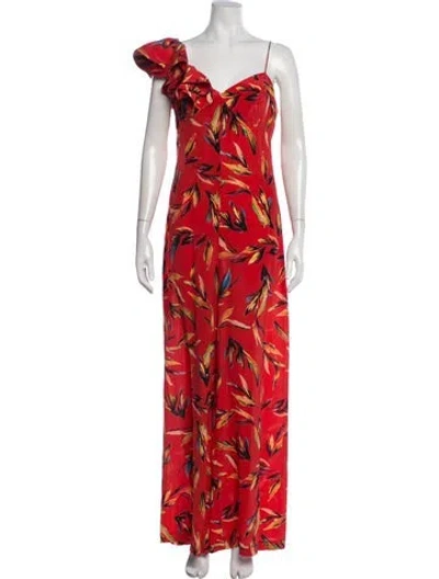 Pre-owned Amur Floral Print V-neck Jumpsuit In Red