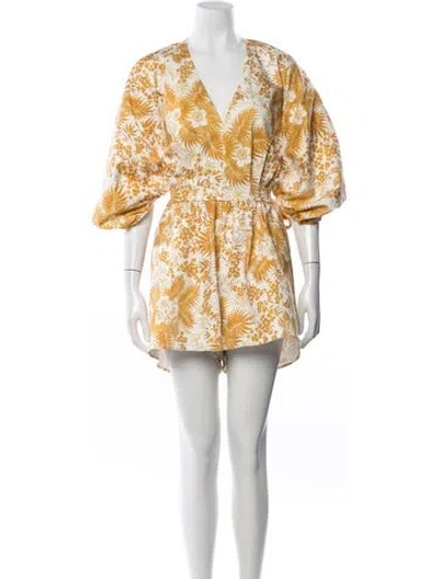 Pre-owned Amur Floral Print V-neck Romper In Orange