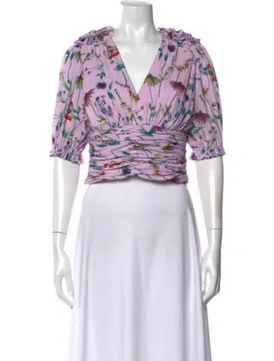 Pre-owned Amur Floral Print V-neck Top W/ Tags In Purple