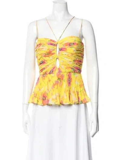 Pre-owned Amur Floral Print V-neck Top In Yellow