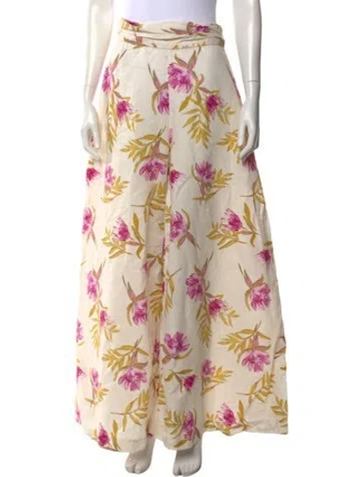Pre-owned Amur Floral Print Wide Leg Pants In Neutrals