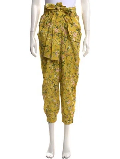 Pre-owned Amur Floral Print Wide Leg Pants In Yellow