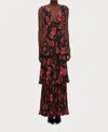 Amur Fluer Deep V Pleated Gown In Earthy Garden In Multi