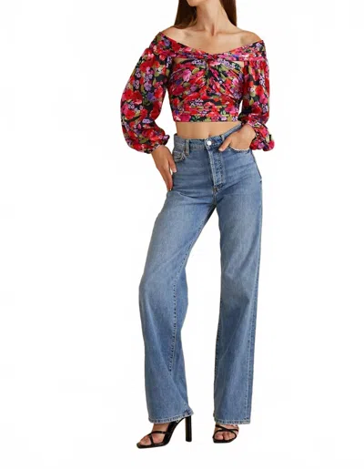 Amur Francis Puff Long Sleeve Crop Top In Vintage Flowers In Multi