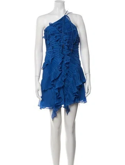 Pre-owned Amur Halterneck Mini Dress In Blue