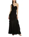 Amur One-shoulder Ruffled Silk Illusion Gown In Black