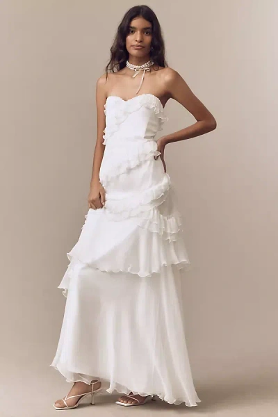 Amur Harrison Strapless Silk Ruffle Gown In White