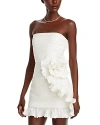 Amur Isla Strapless Rosette Ruffle-trim Mini Dress In Ivory