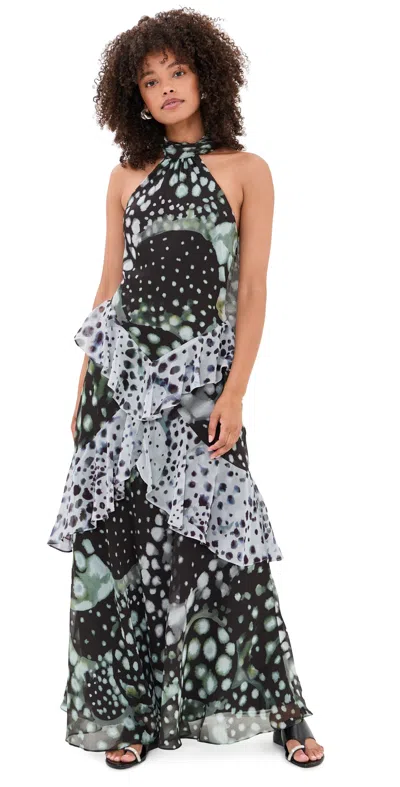 Amur Iyla Printed Ruffle Gown Pearl Ray Inverse In Black