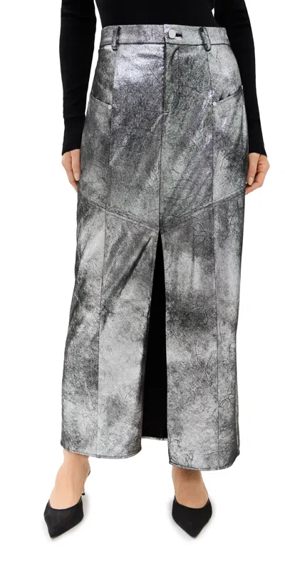 Amur Jil Midi Faux Leather Skirt Chrome