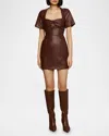 Amur Joey Leather Mini Dress In Smokey Quartz In Brown