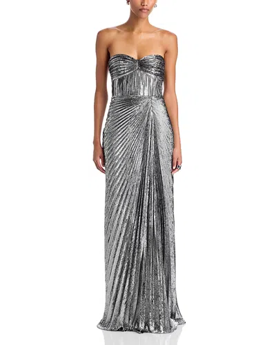 Amur Joyceann Strapless Plisse Gown In Silver