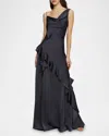 Amur Juliet Charmeuse Cowl-neck Gown In Charcoal Cloud