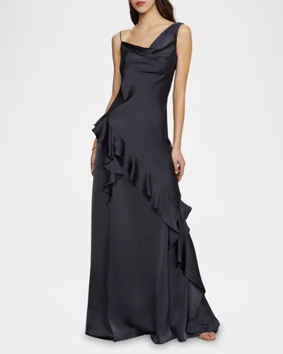 Amur Juliet Charmeuse Cowl-neck Gown In Charcoal Cloud