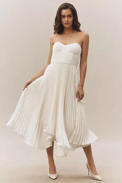 Amur Juliett Strapless Pleated Asymmetric Midi Dress In White