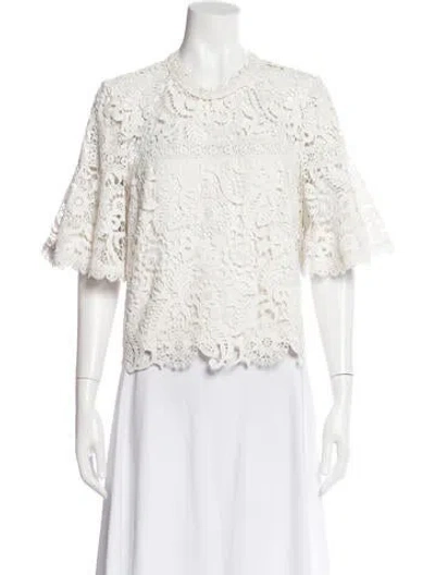 Pre-owned Amur Lace Pattern Crew Neck Blouse In White