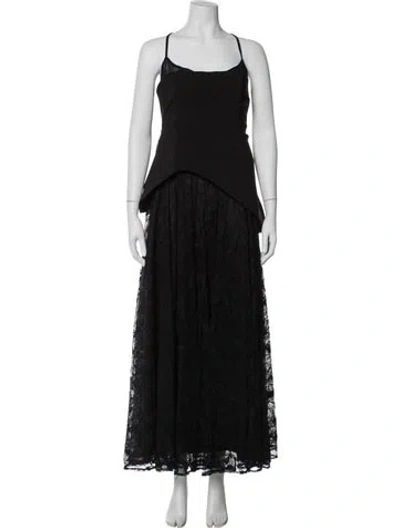 Pre-owned Amur Lace Pattern Long Dress In Black