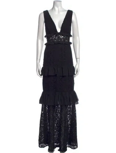 Pre-owned Amur Lace Pattern Long Dress In Black