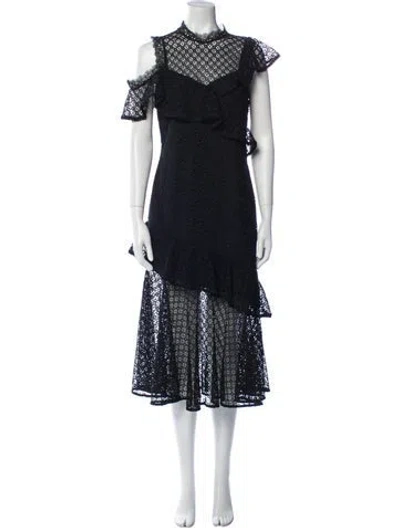 Pre-owned Amur Lace Pattern Long Dress In Blue