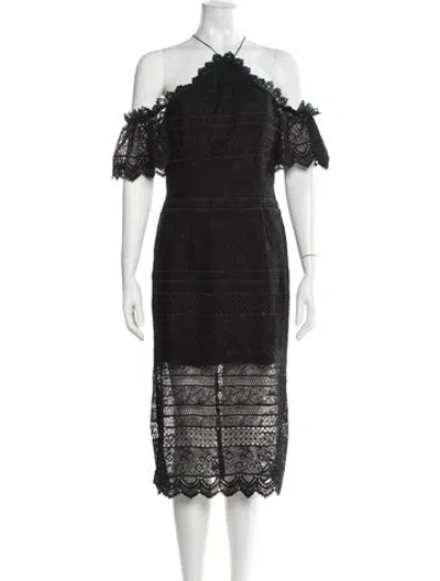 Pre-owned Amur Lace Pattern Midi Length Dress In Black