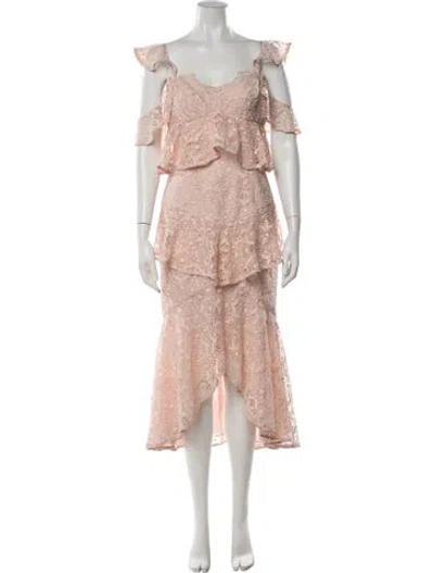 Pre-owned Amur Lace Pattern Midi Length Dress In Pink