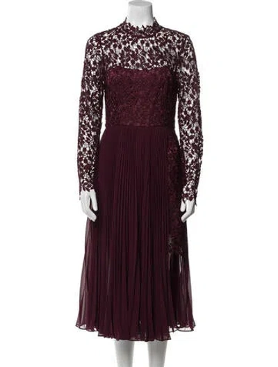 Pre-owned Amur Lace Pattern Midi Length Dress In Purple