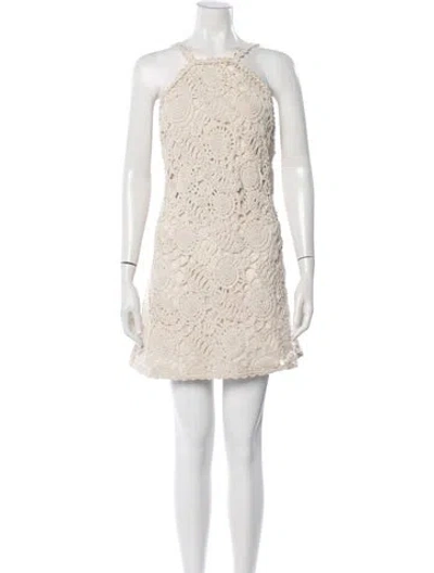 Pre-owned Amur Lace Pattern Mini Dress In Neutrals