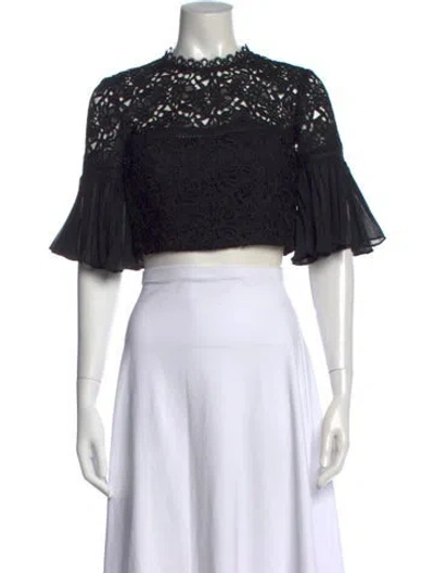 Pre-owned Amur Lace Pattern Mock Neck Crop Top In Black