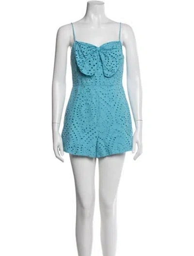Pre-owned Amur Lace Pattern Square Neckline Romper In Blue