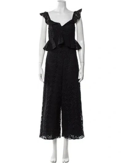 Pre-owned Amur Lace Pattern V-neck Jumpsuit In Black