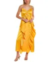 Amur Pleated Ruffled Satin Maxi Slip Dress In Yellow