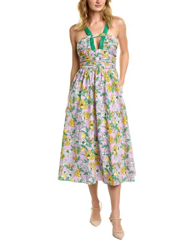 Amur Leone Floral Cotton Keyhole Halter Midi Dress In Purple