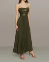 Amur Linda Leather Combo Dress In Kalamata Green In Green
