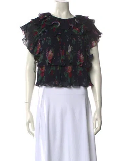 Pre-owned Amur Linen Floral Print Crop Top In Black