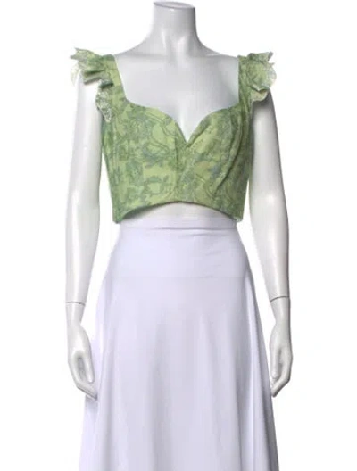 Pre-owned Amur Linen Floral Print Crop Top In Green