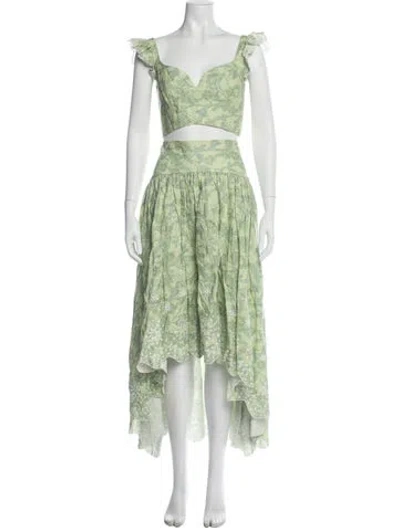 Pre-owned Amur Linen Floral Print Skirt Set In Green