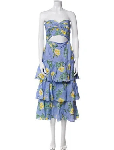 Pre-owned Amur Linen Midi Length Dress In Blue