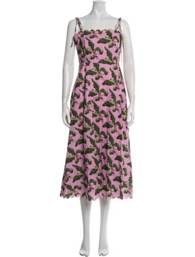 Pre-owned Amur Linen Midi Length Dress In Pink